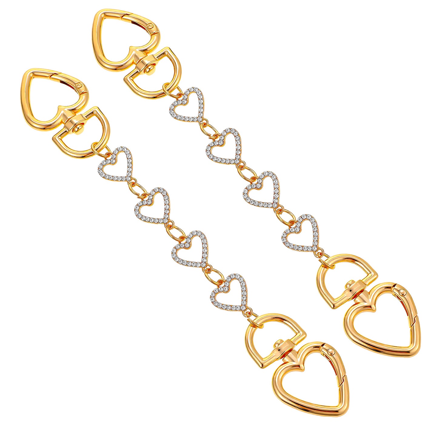 2 Pcs Heart Bag Extender Chain with Rhinestones Metal Purse Strap Extender Gold Chain Strap Replacement Extension for Handbags Wallets Crossbody & Shoulder Bags Accessories (Gold)