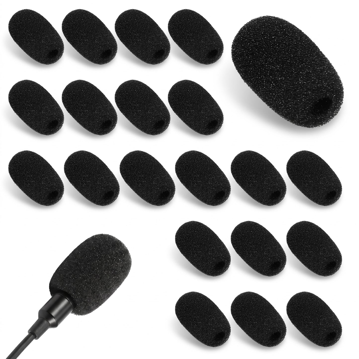 20 Pcs Foam Mic Covers for Wireless Laval, 1.42 Inch Microphone Windscreen for Clear Audio, Black Foam Windscreen for Microphone, Fits Podcasting, Vlogging & Interviews