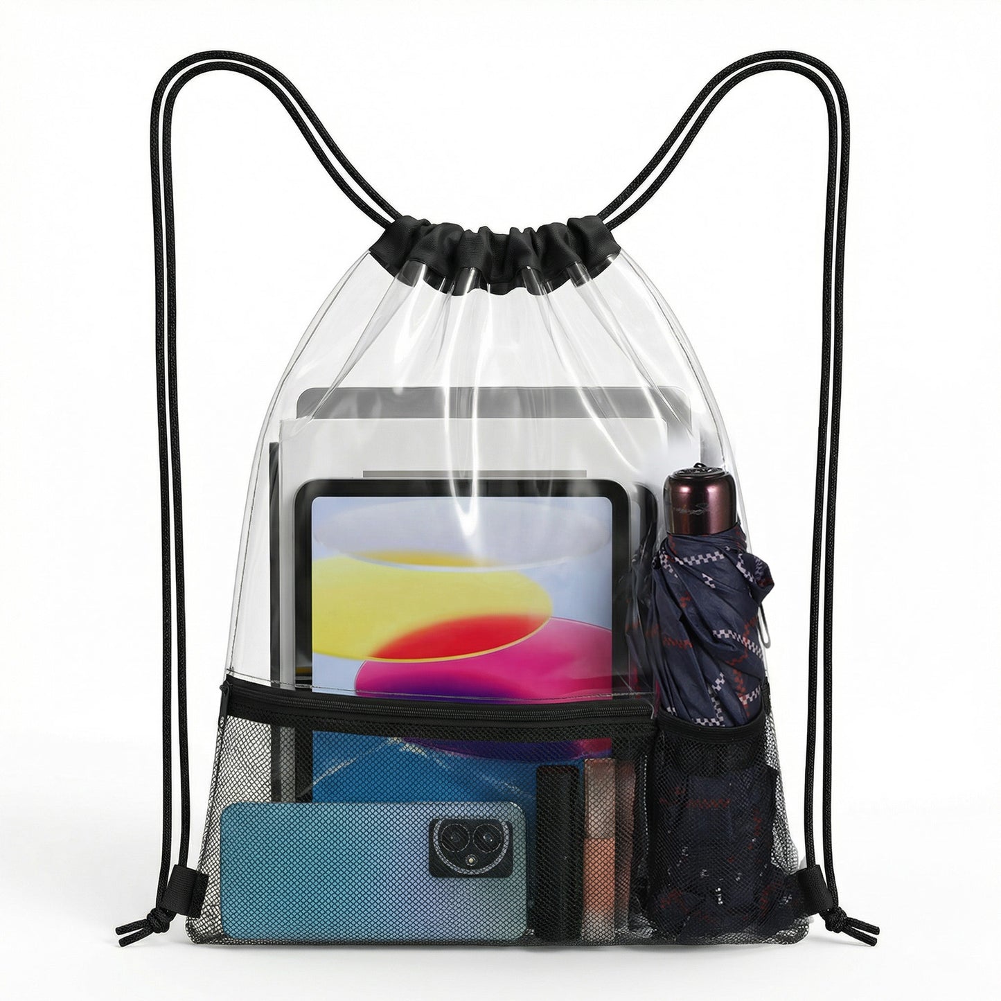 Sorcristy 2 Pcs Clear Drawstring Backpacks Clear Bag Drawstring Bags Transparent for Stadium Events Pvc See Through Men And Women for Baseball Festival Beach Makeup(16.54×13.39 Inches)