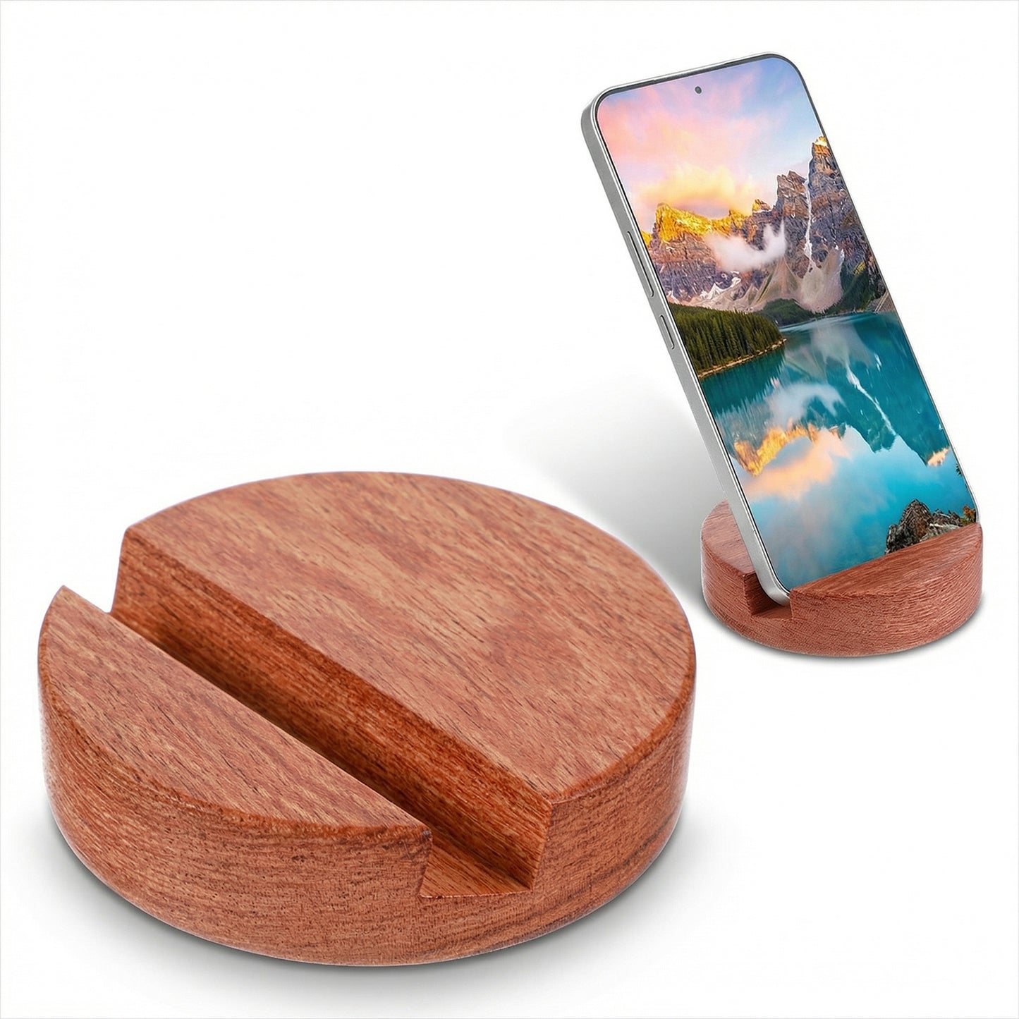 Wood Phone Stand Single Slot Round Wooden Phone Holder For Desk, Portable Mobile Cell Phone Wooden Stands Countertop Table Desk Cellphone Organizer For Kitchen Bathroom Office Accessories 2 X 8 X 8 Cm