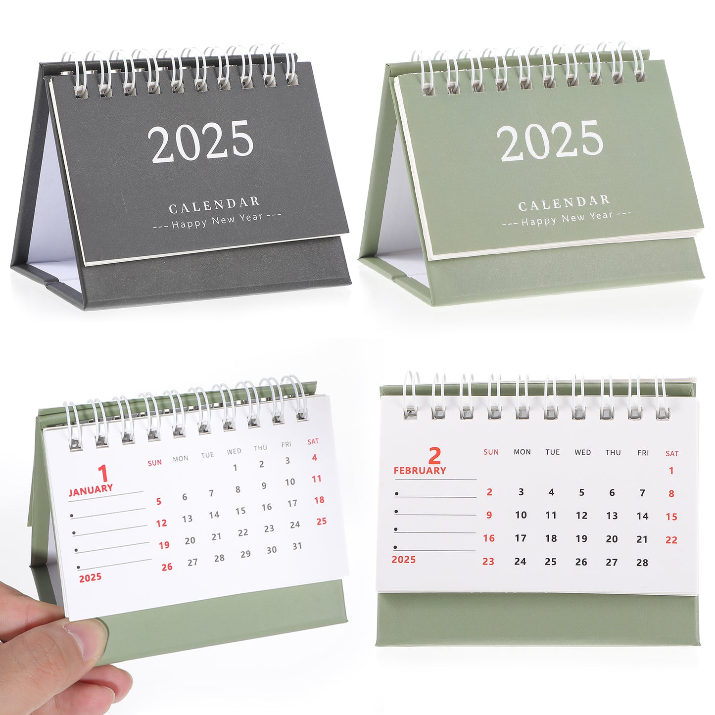 Tyqour 2 Pcs Mini Calendar 2025 Small Mini Desk Calendar 2025 Standing Flip Portable Flip Calendar for Desk for School Home and Office Supplies (Black, Green)