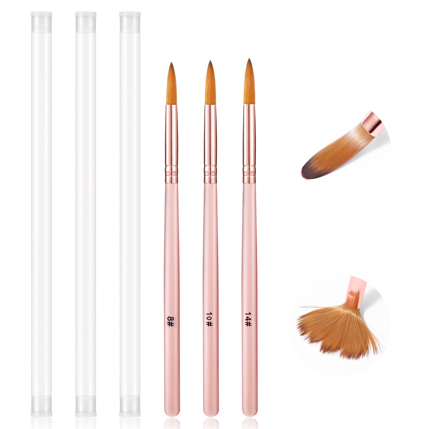 3 Pcs Nail Brushes for Acrylic Application Nylon French Tip Art Brush Nail Clean Up Brush Set Pink Gel Pinceles Para Uñas Acrílicas for Powder Fingernail Extension Carving Design Painting Tool