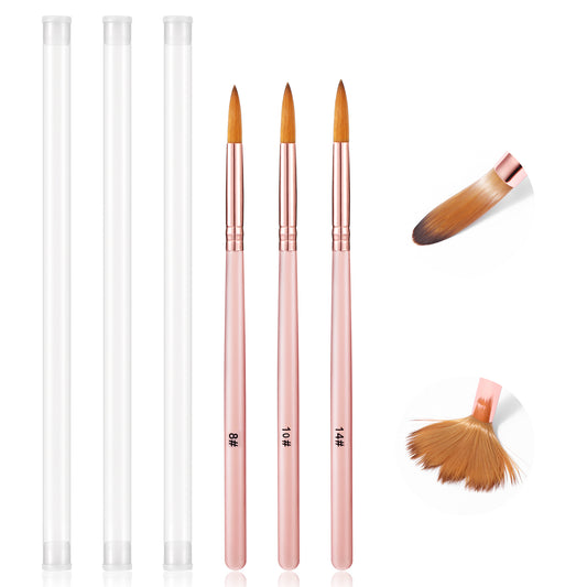 3 Pcs Nail Brushes for Acrylic Application Nylon French Tip Art Brush Nail Clean Up Brush Set Pink Gel Pinceles Para Uñas Acrílicas for Powder Fingernail Extension Carving Design Painting Tool
