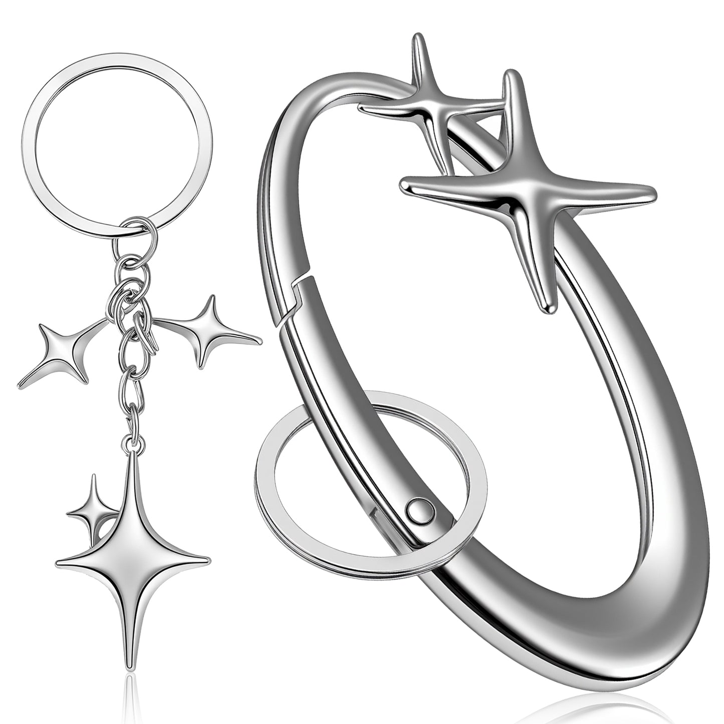 Nogeqi 2PCS Star Carabiner Keychain, Large Y2k Carabiner, Cute Silver Cool Belt Loop Clip for Keys, Car Keys and Bag Charms