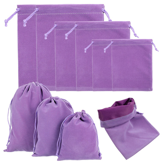 Tyqour 6 Pcs Satin Bags with Drawstring, Velvet Drawstring Pouches, 3 Sizes Multi Purpose Foldable Toy Storage Bags, Purple Series