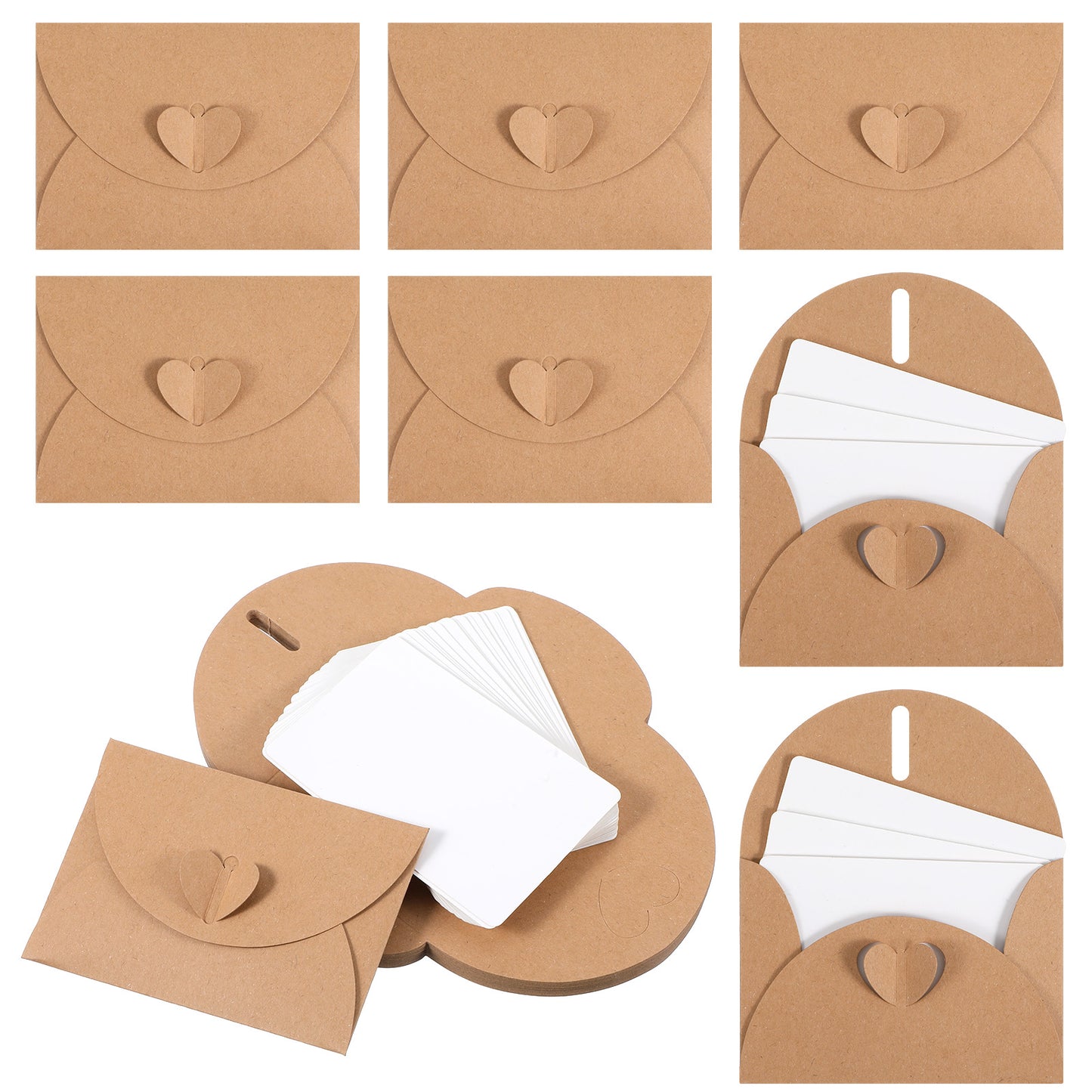 30 Pcs Mini Envelopes with Blank Cards, 4.02×2.76in Paper Gift Card Holder, Cute Tiny Envelopes with Heart Clasp, Small Envelope for Business Card, Weddings Favors, Greeting Cards