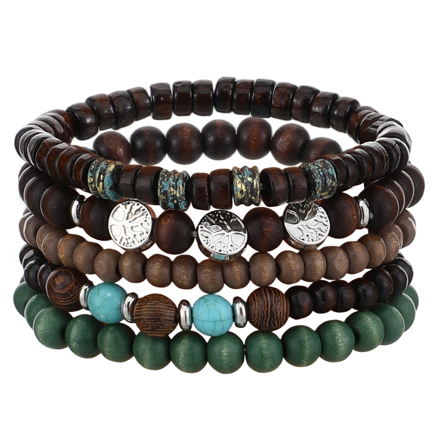 Ouligay 5PCS Beaded Bracelets for Women Men Multilayer Boho Bracelets Wooden Stackable Bracelets Vintage Bead Elastic Bracelet for Country Concerts, Cowgirl Outfits & Boho Jewelry Gifts