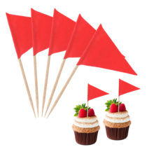 100 Pcs Red Flags Solid Toothpick Flags Cupcake Toppers Mini Small Plain Red Triangle Sticks for Golf, Cakes, Fruit, Cheese Markers for Wedding, Party, Buffet Appetizer Decorations