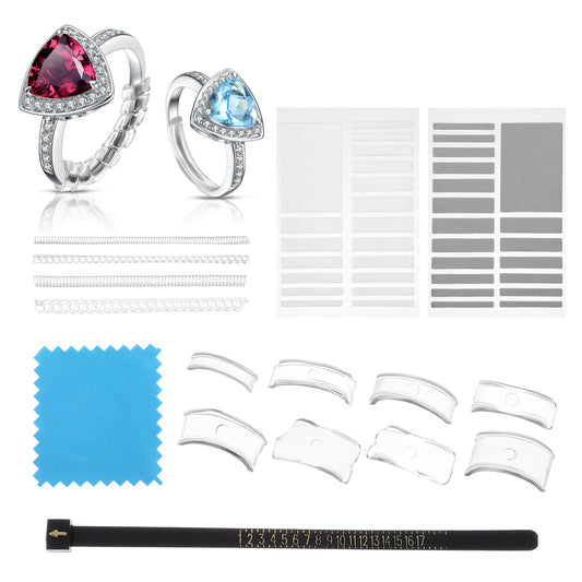 16Pcs Ring Sizer Adjuster for Loose Rings, Easy-Clip Ring Guard, Spacer and Tighteners for Men and Women Invisible Jewelry Size Adapter Reducer Resizer, Guards, Spiral Silicone Tightener Set