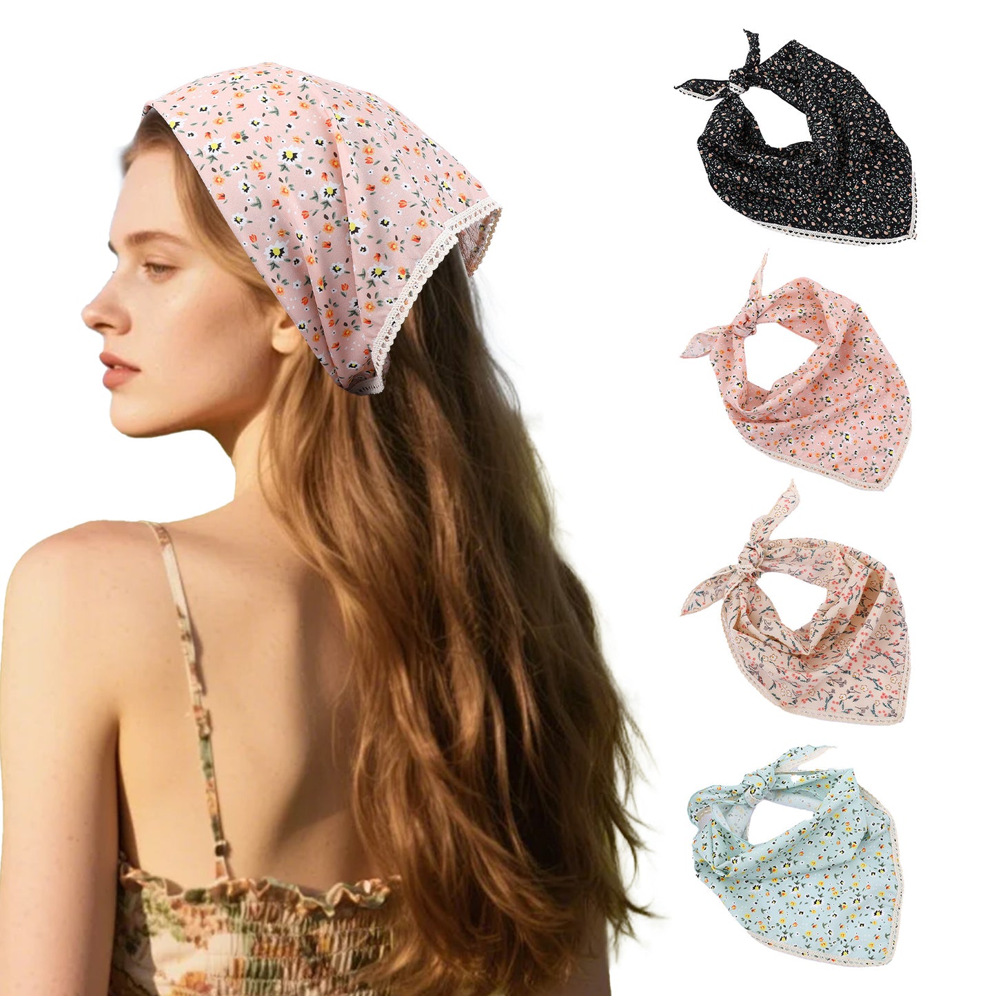 Ymapinc 4pcs Headscarf for Women's Hair - Triangle Soft Bandanas Head band Scarf Bandana Kerchief for Women Hair Accessories
