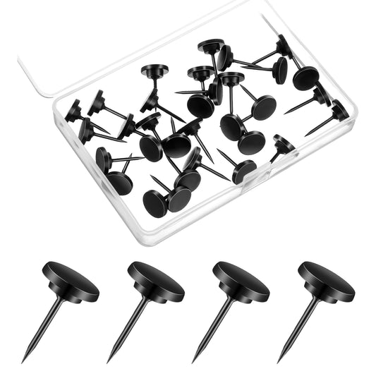 Ymapinc 30pcs Black Thumb Tacks for Wall, Flat Push Pins, Metal Thumb Tacks for Cork Board, Office and Home Decorative, Black Push Pins for Bulletin Boards (Black, 0.71 * 0.41inch)