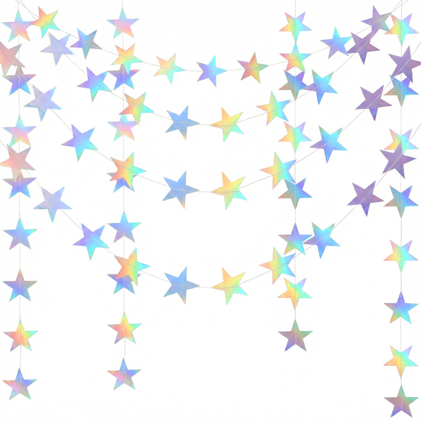 Nogeqi Shining Star Garland Glitter Star Streamers 40 Feet Hanging Stars Decorations For Wedding Birthday Christmas Decorations Baby Shower Graduation (Iridescent)