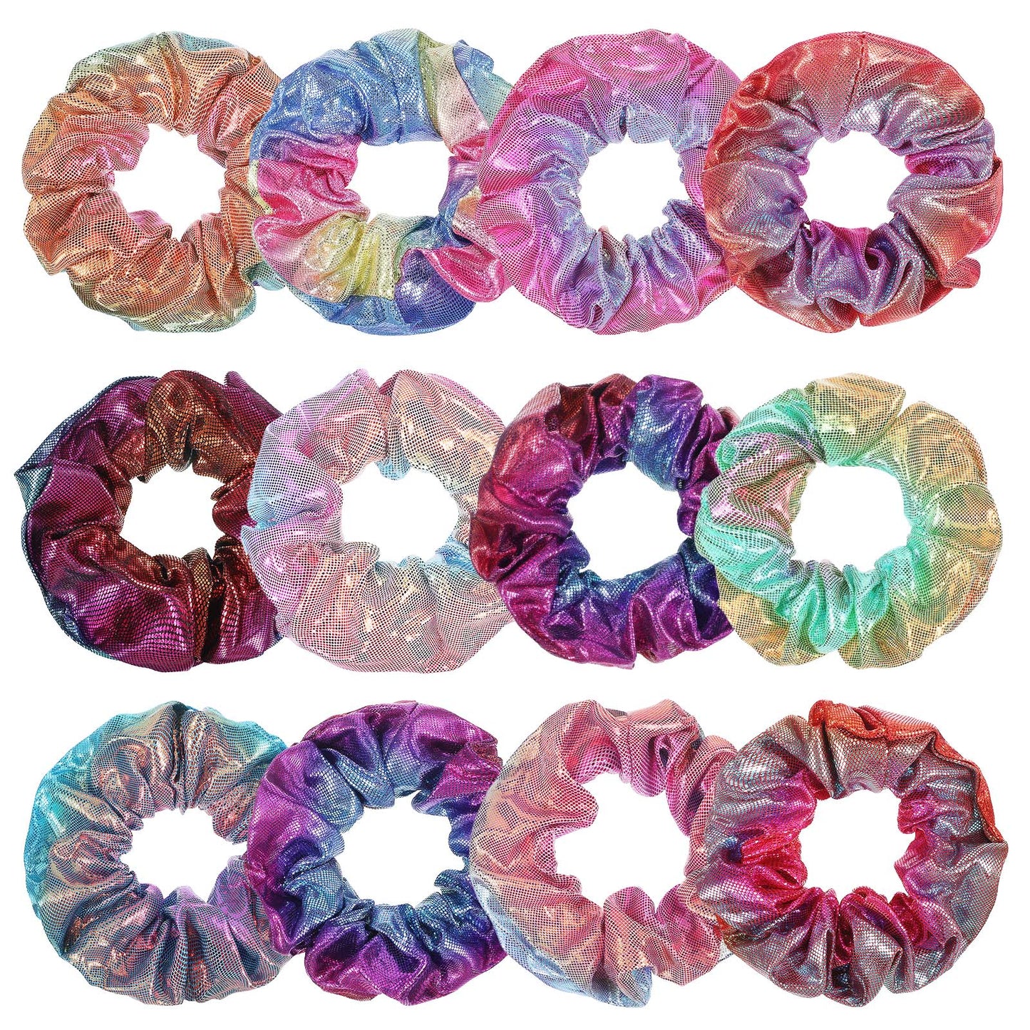 24 Pcs Scrunchies for Girls, Shiny Metallic Scrunchies Toddler Hair Accessories for Ponytail Holders Rainbow Hair Scrunchies Bulk for Girls Party Favors Halloween Accessories