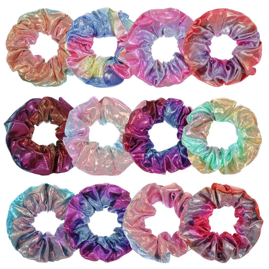 24 Pcs Scrunchies for Girls, Shiny Metallic Scrunchies Toddler Hair Accessories for Ponytail Holders Rainbow Hair Scrunchies Bulk for Girls Party Favors Halloween Accessories