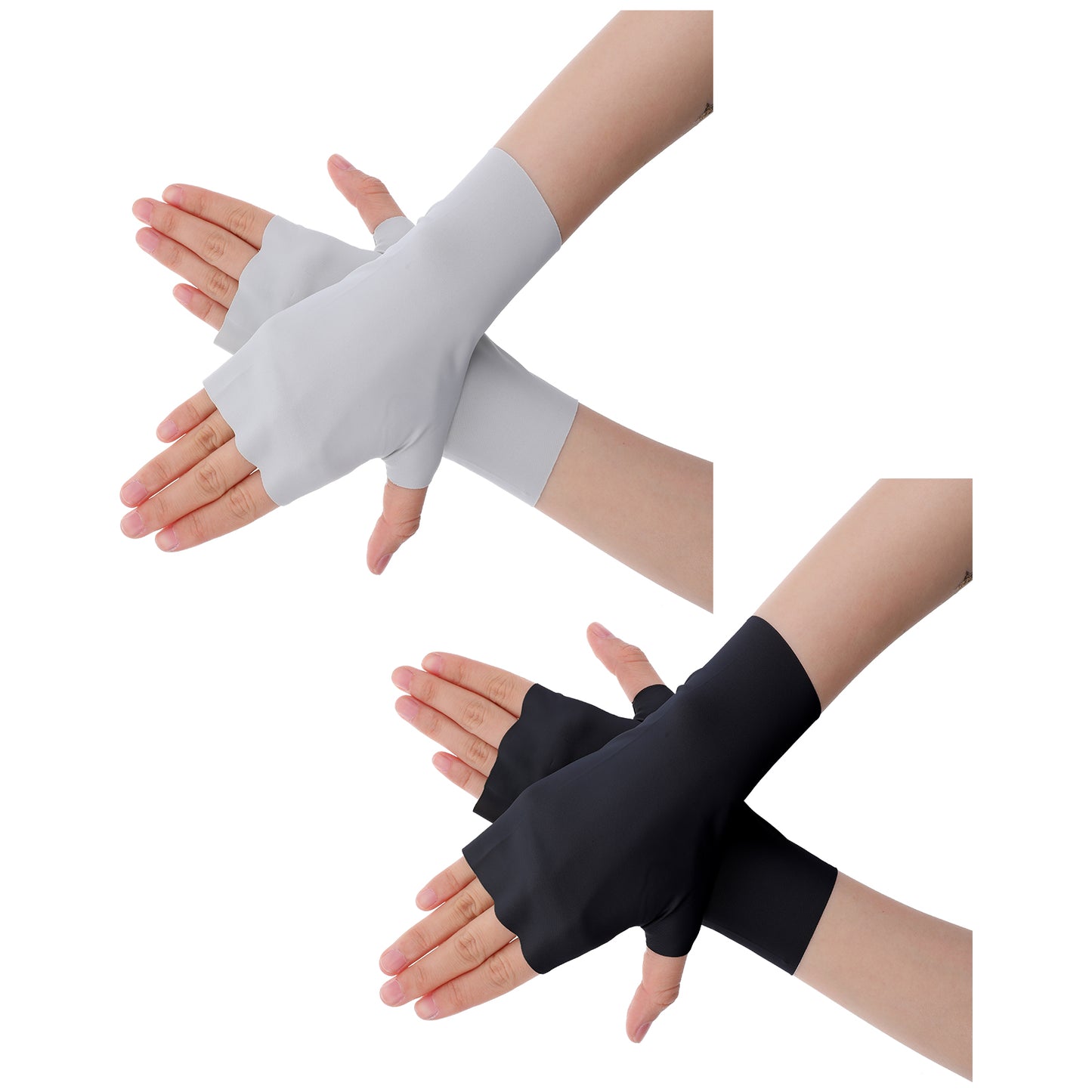 Bremorou 2 Pairs Fingerless Gloves Sun Gloves Uv Protection Cooling Wrist Length Cotton Sun Block Driving Unisex Cashmere Warm Knit Fingerless For Women Men