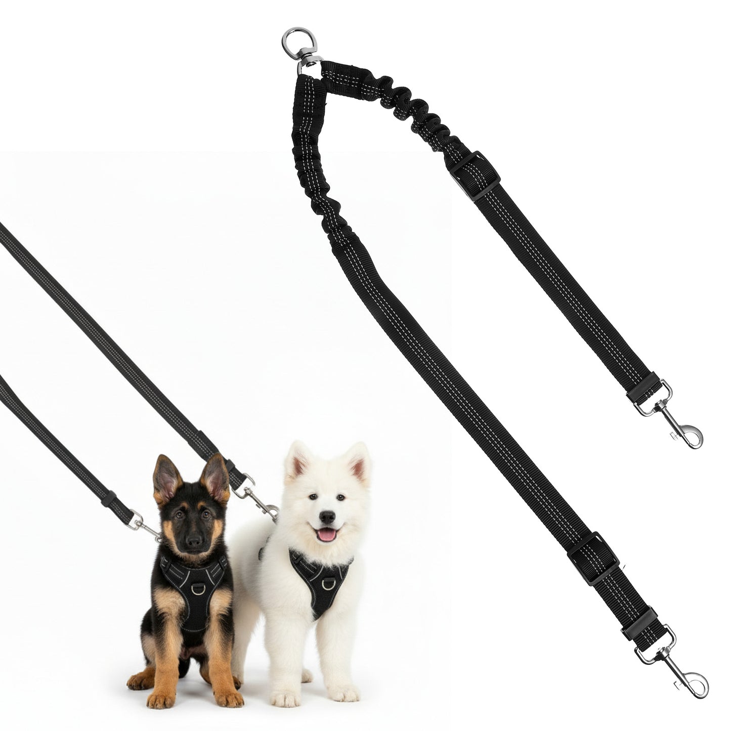 Double Dog Leash for Two Dogs, No Pull Two Dog Leash, No Tangle for Small 2 Dogs Walking Dual Leashes