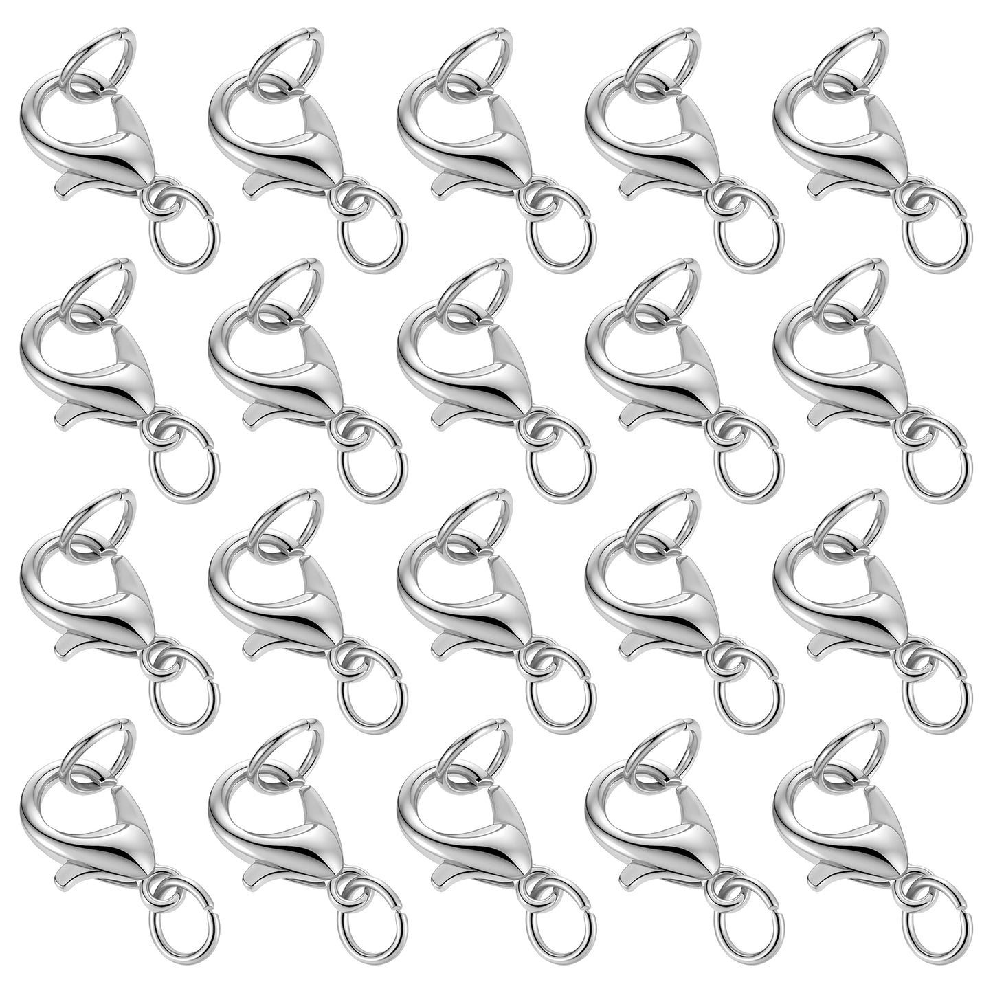 20Pcs Lobster Claw Clasp with Closed Jump Rings, Silver Zinc Alloy(Silver)