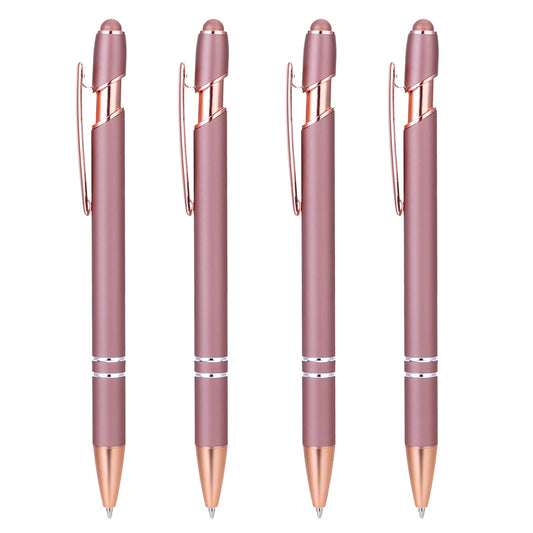 Teaaha 4 Pack Rose Gold Pen, 1.0 mm Sparkly Pens for Women Ballpoint Pen with Stylus Tip, 2 in 1 Fancy Pens for Women Pretty Wedding Pens, Metal Stylus Pen for Touch Screens, Black Ink