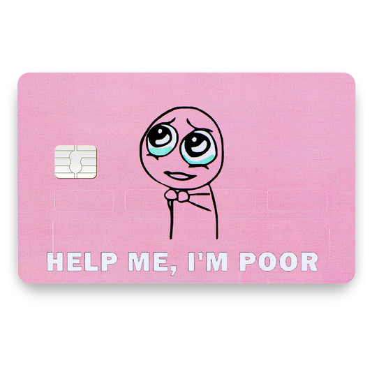 Ympanic Debit Card Sticker Funny - 1 Sheet 4 PCS Pink Credit Card Skins 'Help Me I'm Poor', Slim, No Bubble, Personalized Bank Card Protecting Decals