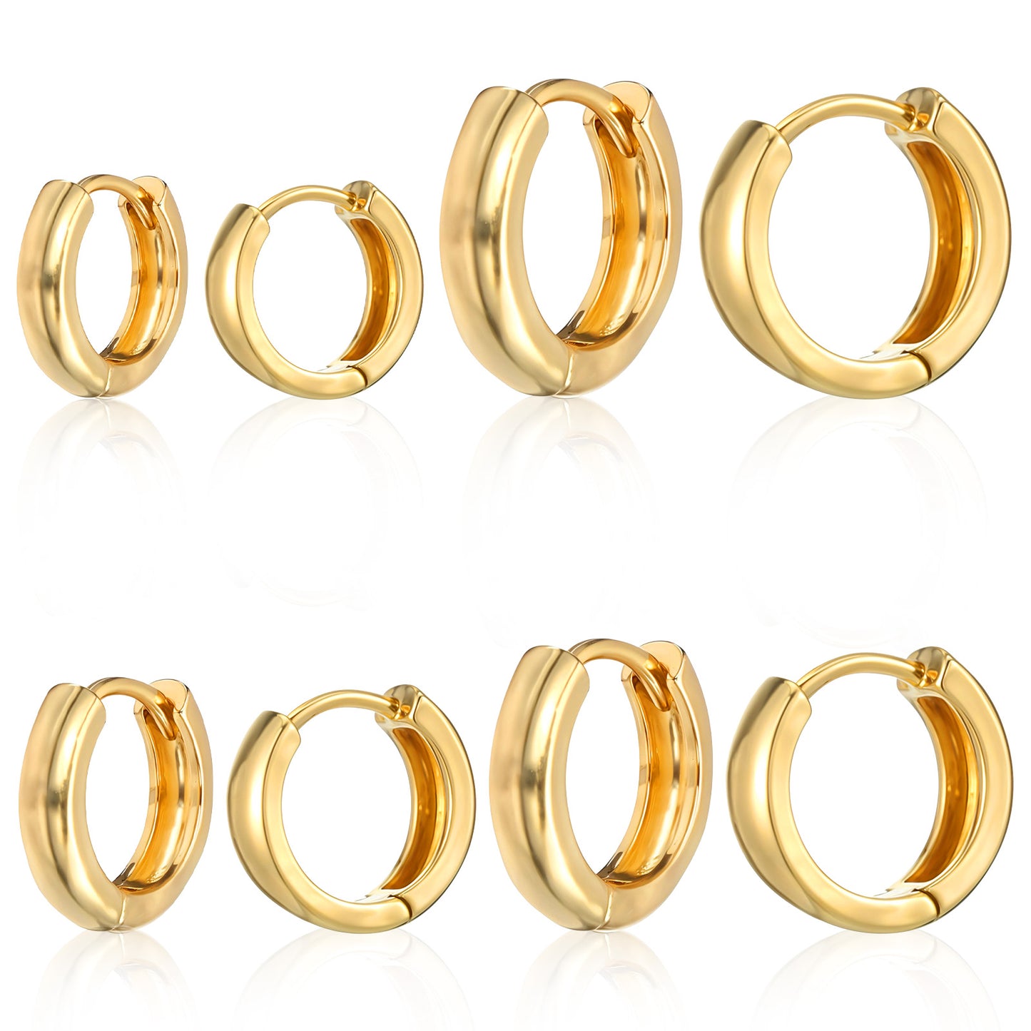 8 Pcs Gold Earrings For Women Clip On Earrings Piercing Jewelry Hoop Earrings Trendy Chunky Small Huggie Hoop Earrings Plated Lightweight Stack Earring Sets For Multiple Piercing Trendy