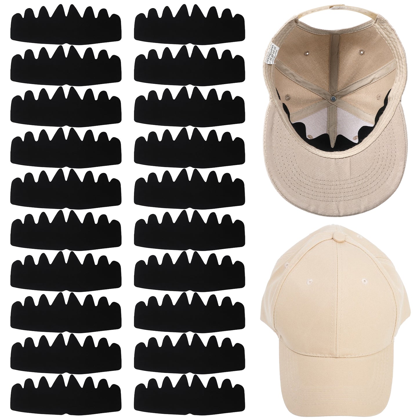 Bremorou 20Pcs Hat Shaper Insert - Hat Reshaper for Baseball Caps, Snapback Cap Shaper for Snapback Cap, Ball Sports Hat(Black)