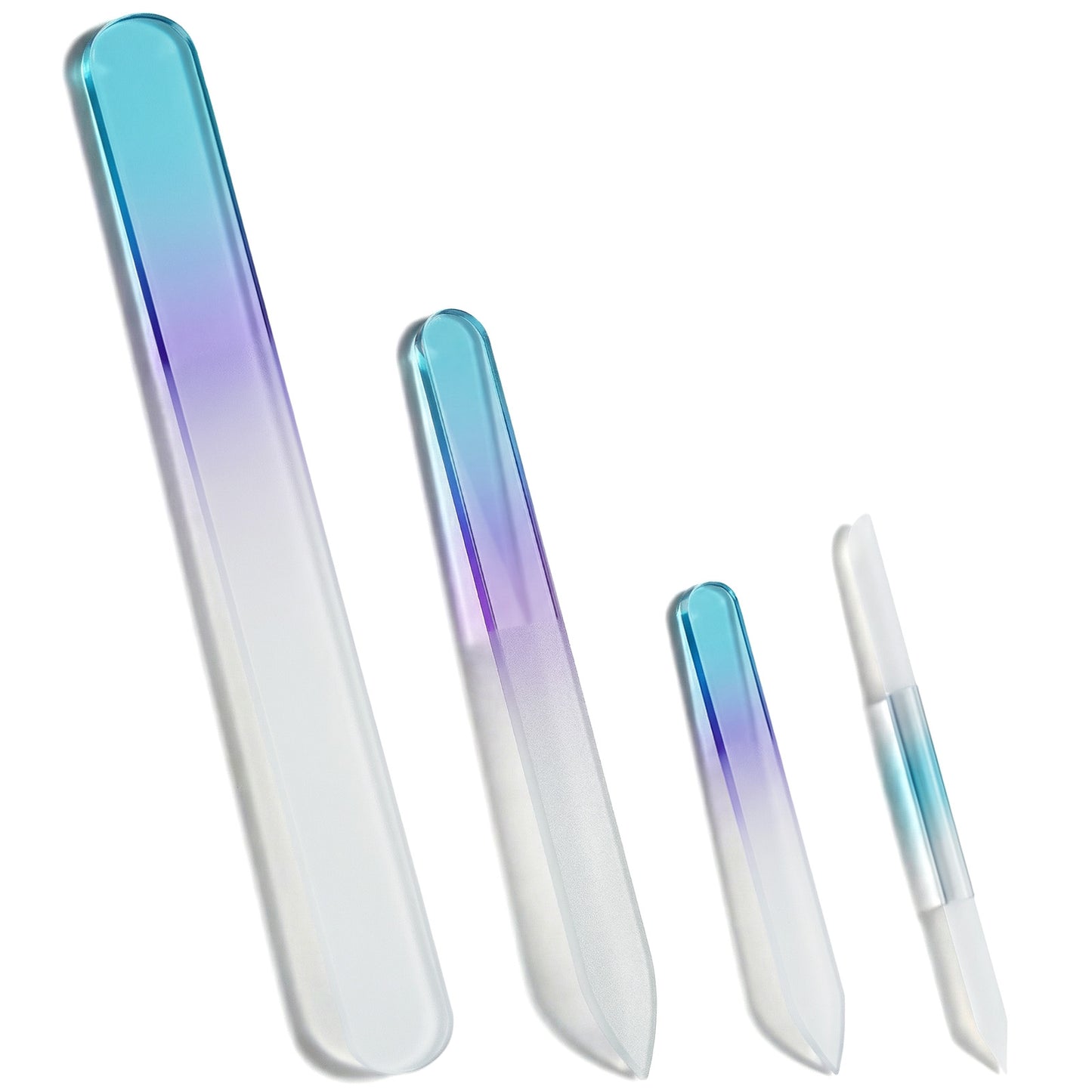Tyqour 4 PCS Glass Nail Files Glass Cuticle Pusher Tool Double Sided Gradient Blue Travel Reusable Nail File Set Manicure Tools for Home and Travel