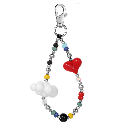 Ymapinc Cute Bag Charms Beaded Bag Charm for Women, Acrylic Heart Cloud Bag Charms Key Chain Charms, Colorful Kawaii Purse Lanyard Charms Sweet Heart Keyring for Handbag Bag Decor Girls Gift