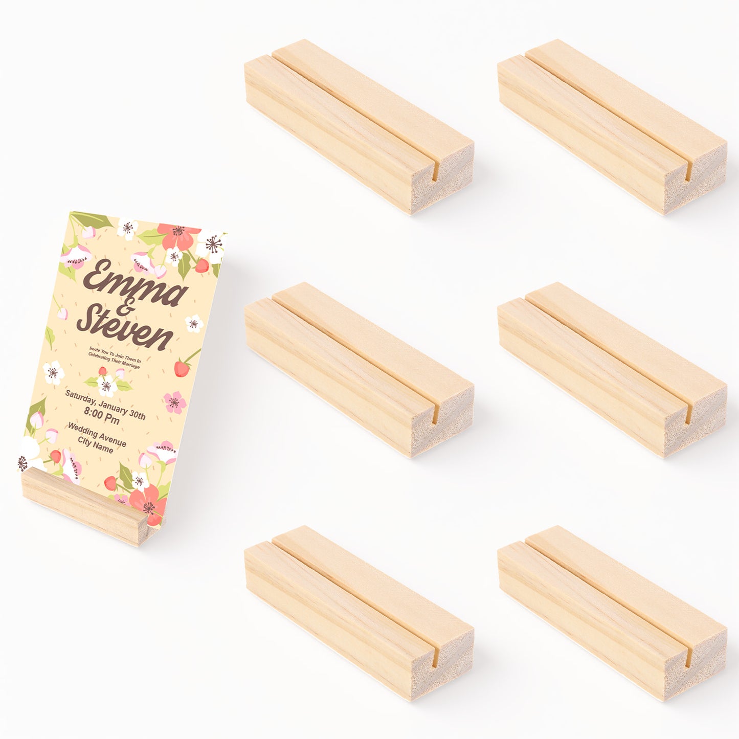 Rahhlzs 6 Pcs Wood Place Card Holders Wood Card Holder Picture Holder Table Number Holders Stands Suitable for Acrylic Signs, Wedding, Ceremony, Birthday, Party Home Decoration