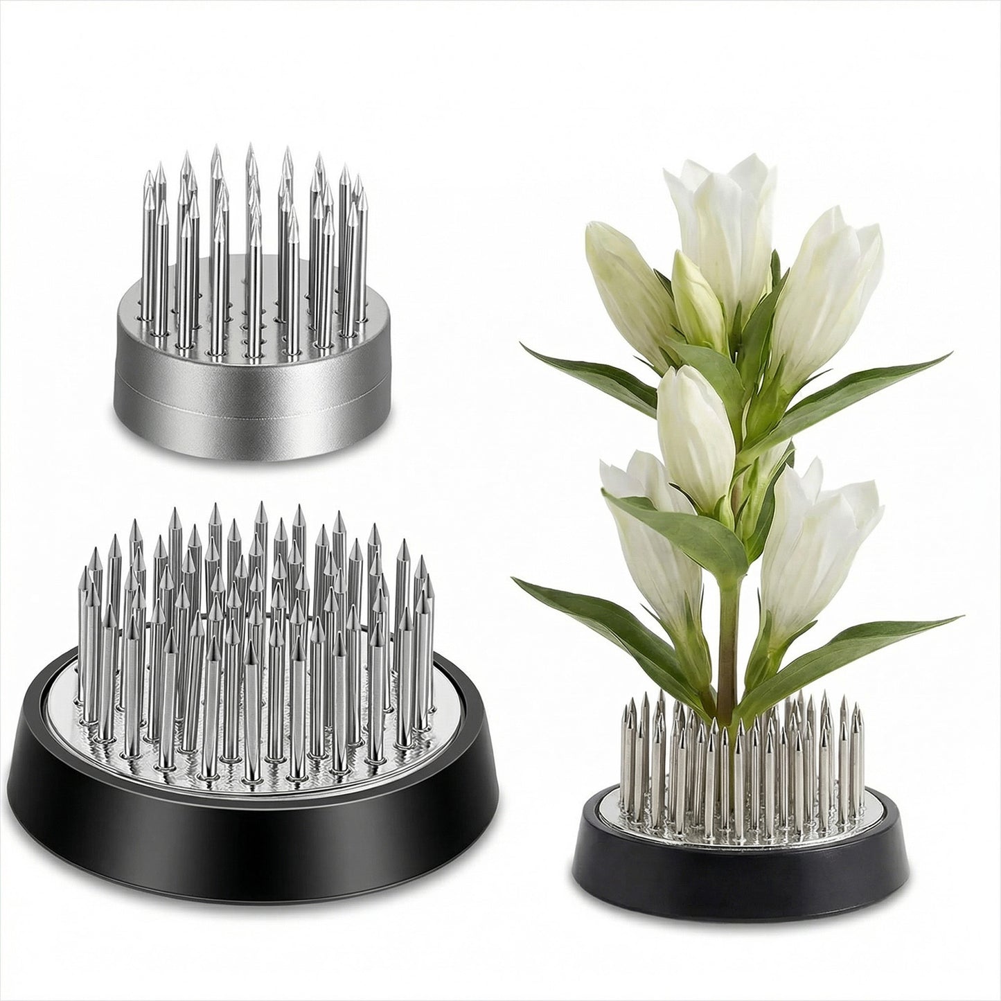 2 PCS Flower Frogs for Arrangements Vase, Stainless Steel Ikebana Stem Holder with Rubber Base, Ideal for Floral Arrangement Supplies and Home Decoration