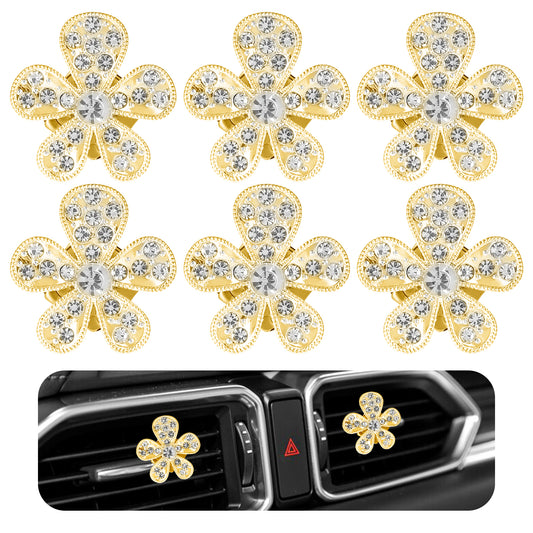 Tyqour 6Pcs Bling Daisy Air Vent Clips, Cute Flower Bling Car Vent Clips, Diamond Car Diffuser, Rhinestone Car Interior Decoration Charm, Bling Car Accessories for Women Girls(Gold)