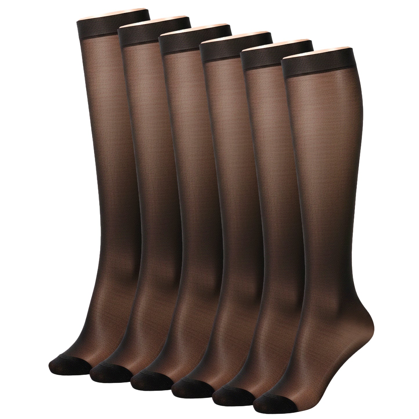 Nogeqi 6 Pairs Knee High Stockings for Women, Sheer Socks with Reinforced Toe, Nylon Knee Highs for Women (Black)