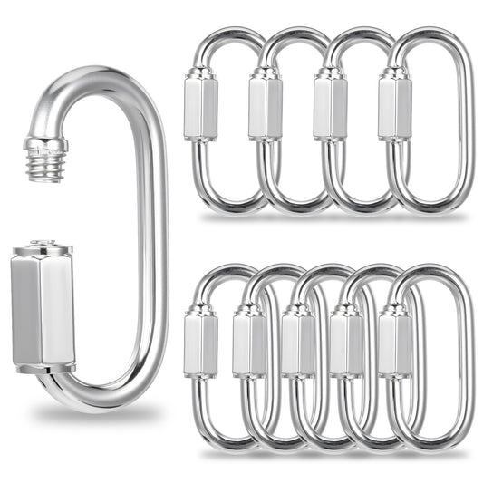 10PCS 304 Stainless Steel Quick Link Chain Connector Clips Threaded Locking Carabiner, Heavy Duty D Shape Quick Links Screw Carabiner Clip, Safety Chain Hooks 1.5"