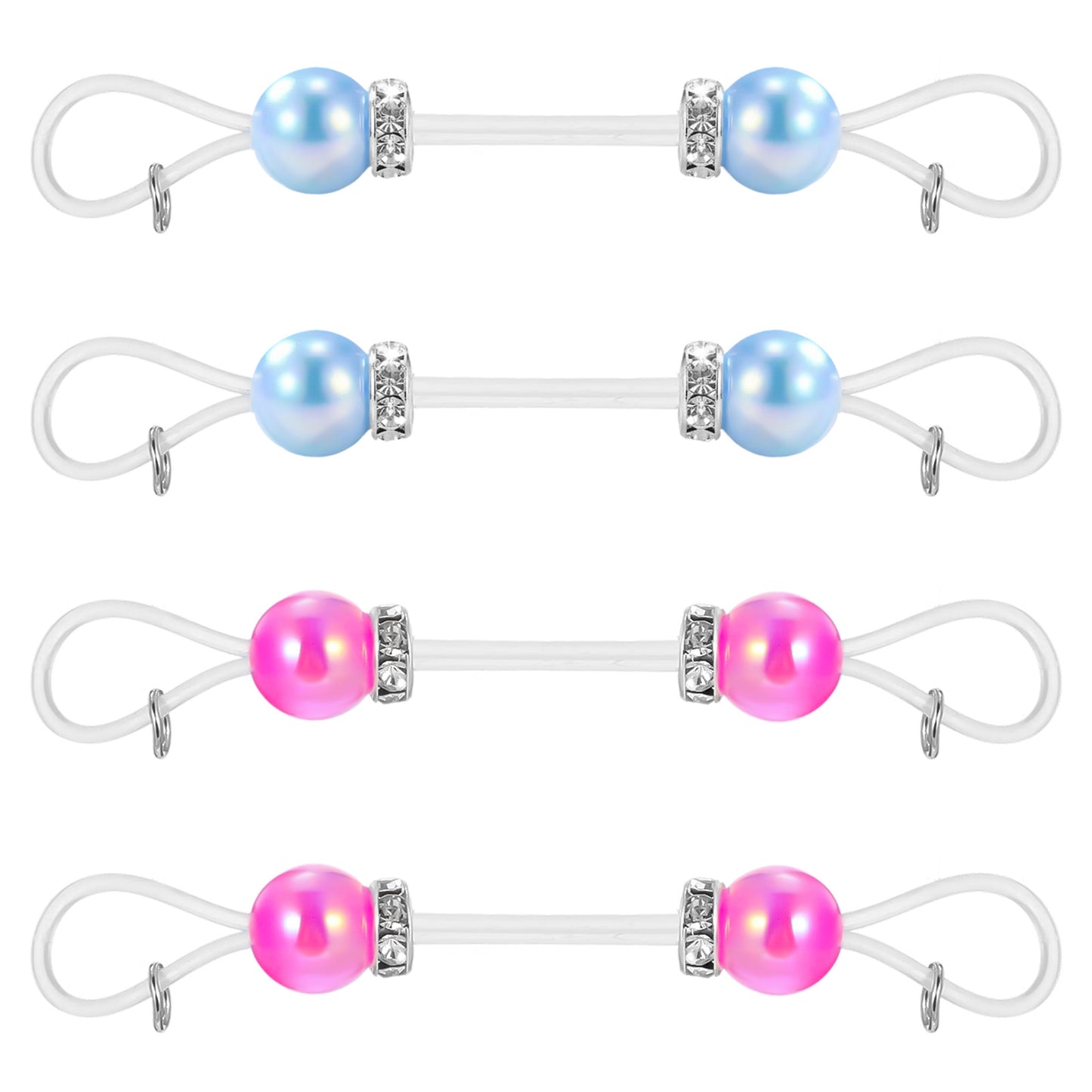 Bremorou 4 Pairs Fake Nipple Rings Non Piercing Nipple Jewelry Adjustable Silicone Nooses With Colorful Beads For Women Valentine's Day Comfortable Faux Nipple Piercing Cute Body Jewelry