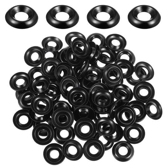 100PCS #8 Black Washers for Screws, Metal Countersunk Finish Screw Washer for Industrial Use, 304 Stainless Steel Cup Washers for Bolts