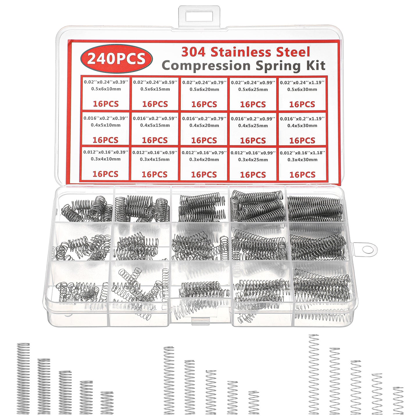 Nogeqi 240 Pcs Compression Spring Assortment Kit, 304 Stainless Steel Small Springs Assorted Extension, Metal Spiral Spring for DIY Projects, Home, Automotive Repairs, 15 Sizes