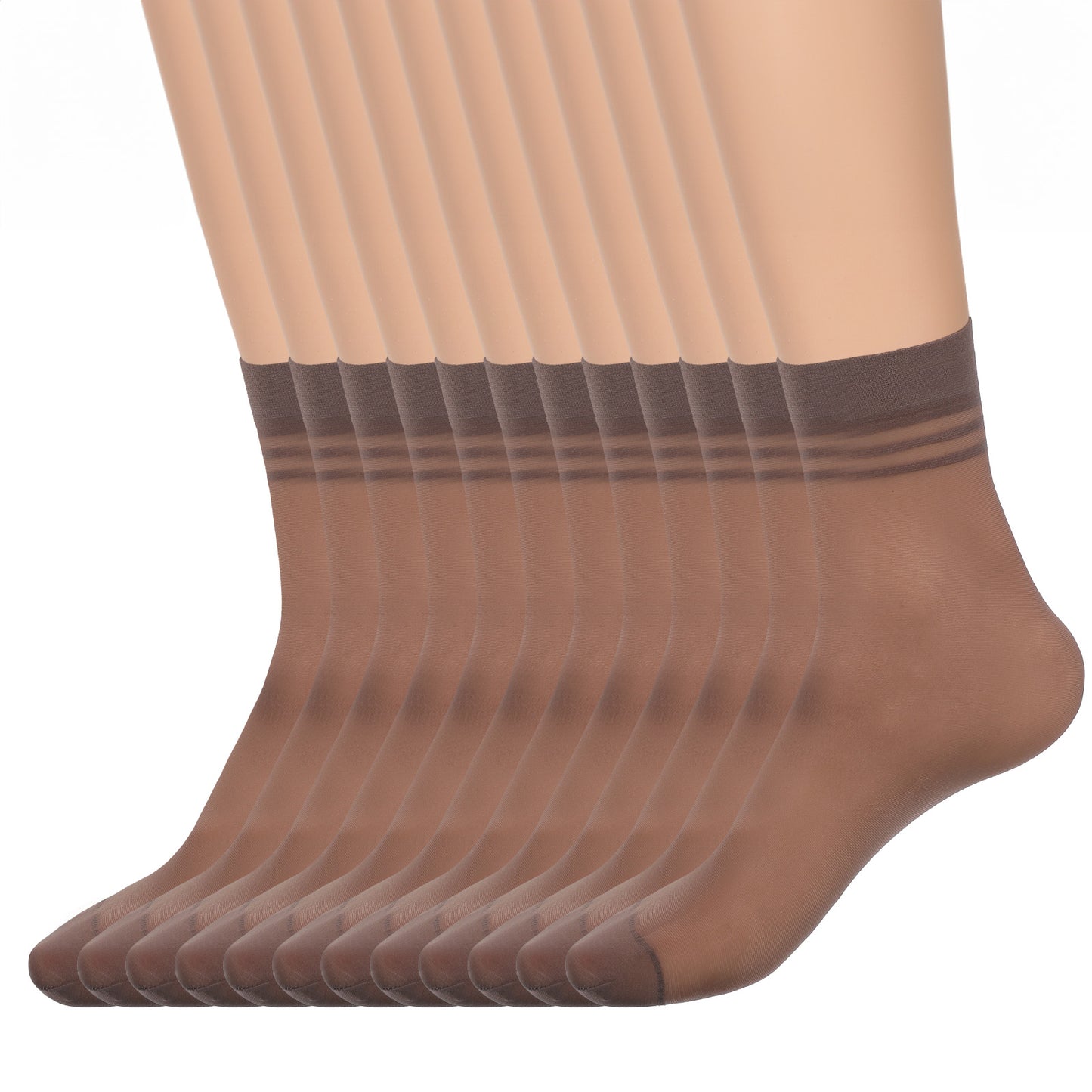 Nogeqi 6 Pairs Sheer Socks for Women, Thin Soft Ankle High Nylon Socks Stylish, Reinforced Toe Ankle Stockings for Women (Brown)