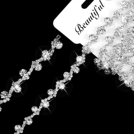 1 PCS 2 Yard Rhinestone Chain Rhinestone Trim by The Yard Diamond Trim Crystal Applique Strips String for Crafts Silver Crystal Rhinestone Close Chain for Wedding Clothes DIY Cups (Silver)