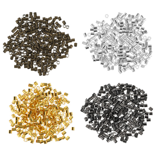 1000 Pcs Crimp Tubes for Jewelry Making Gold Crimping Beads for DIY Necklace Earring Bracelet Crimp Stopper Silver Tube Crimps End Tube Spacer Tiny Loose Crimps Tubes Bead Brown Black