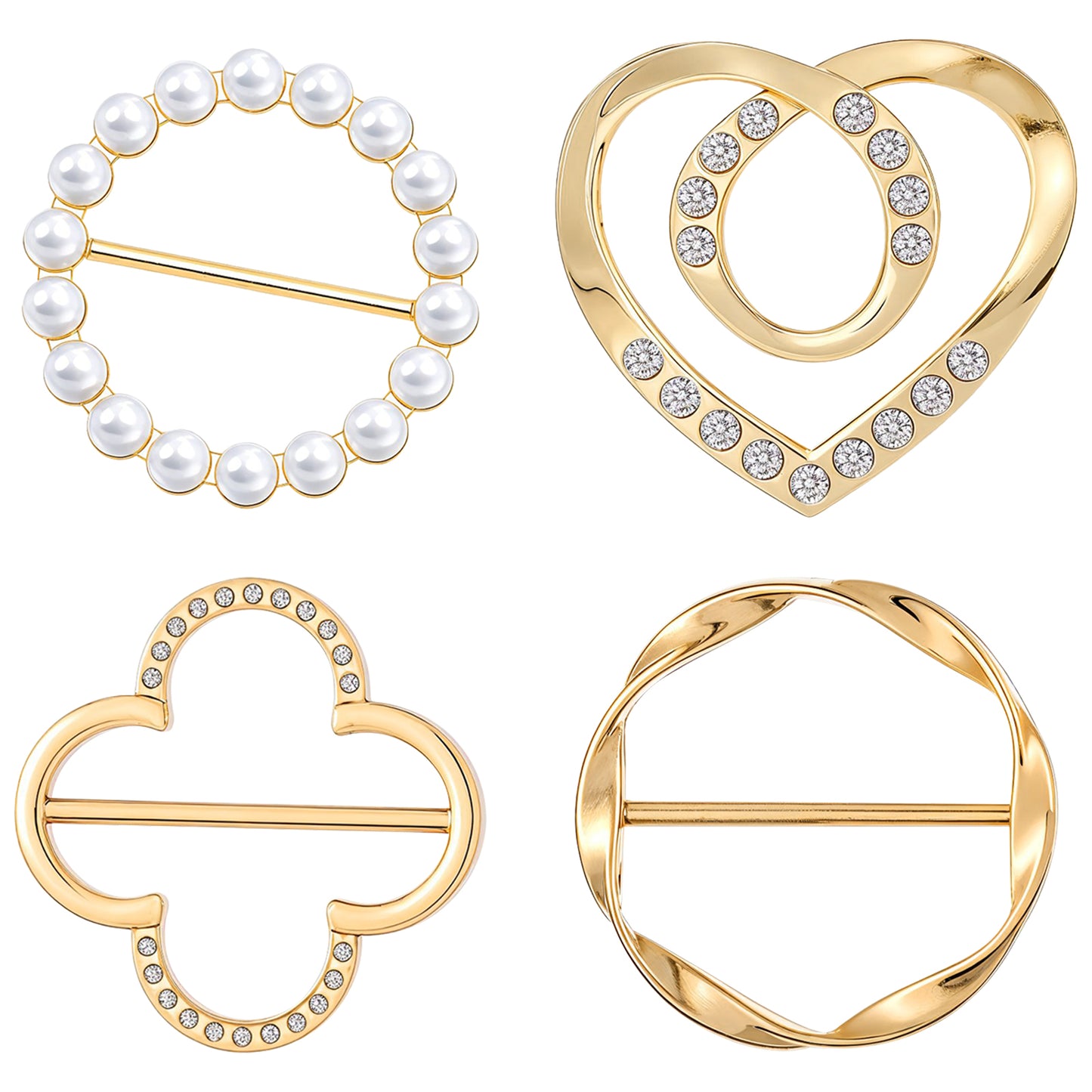 4 Pcs Scarf Ring Clip Shirt Clips for Women Clothing Scarf Rings Pearl Belt Buckles T-Shirt Tie Fashion Shirt Cincher Clips Clothes Corner Knotted Button Dress Clip Gold for Clothes Belt Decor