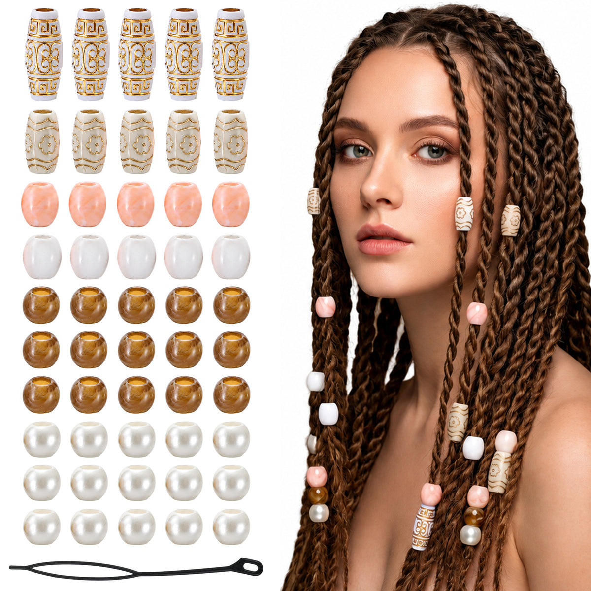 60 Pcs Vintage Hair Beads for Braids Loc Jewelry Dreadlock Beads