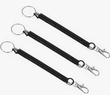 Ouligay 4pcs Stretchy Spiral Keyring, Black Extendable Key Chain, Carabiner Keyring, Personalised Keyring Key Chains For Women for Wallet Chain, Keys, Cellphone