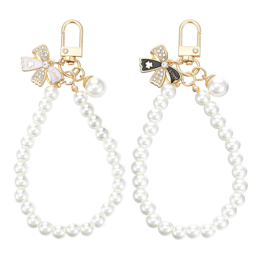 Ymapinc 2pcs Pearl Phone Charm,Beaded Phone Wrist Strap, Pearl Bracelet, Women's Wristlets Chain Strap,Beaded Bracelet Straps