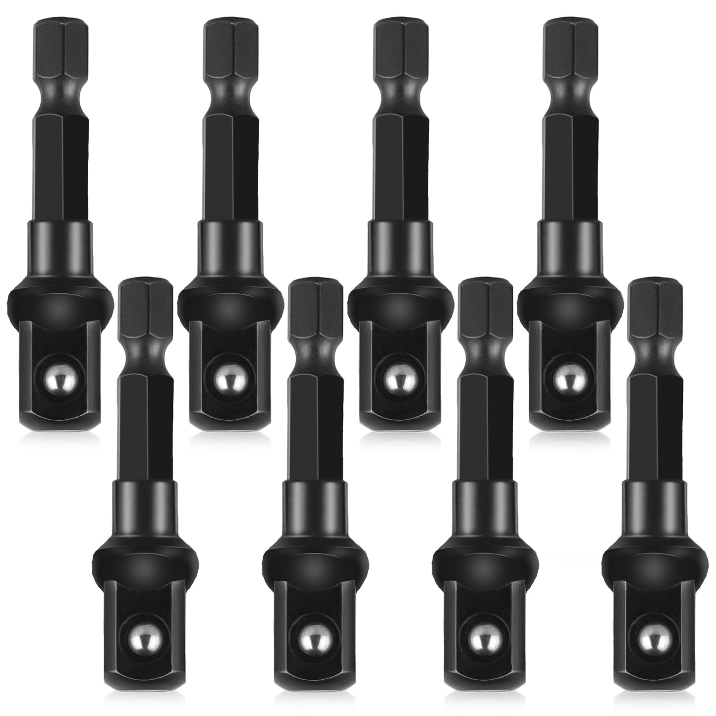3/8 Adapter for Impact Driver 8 Pcs Black Drill Socket Adapter 1/4 Inch to 3/8 Socket Adapter Kit Square Socket Bit Adapter for Impact Driver Automotive DIY Extension Socket Driver Bits (3/8x50mm)