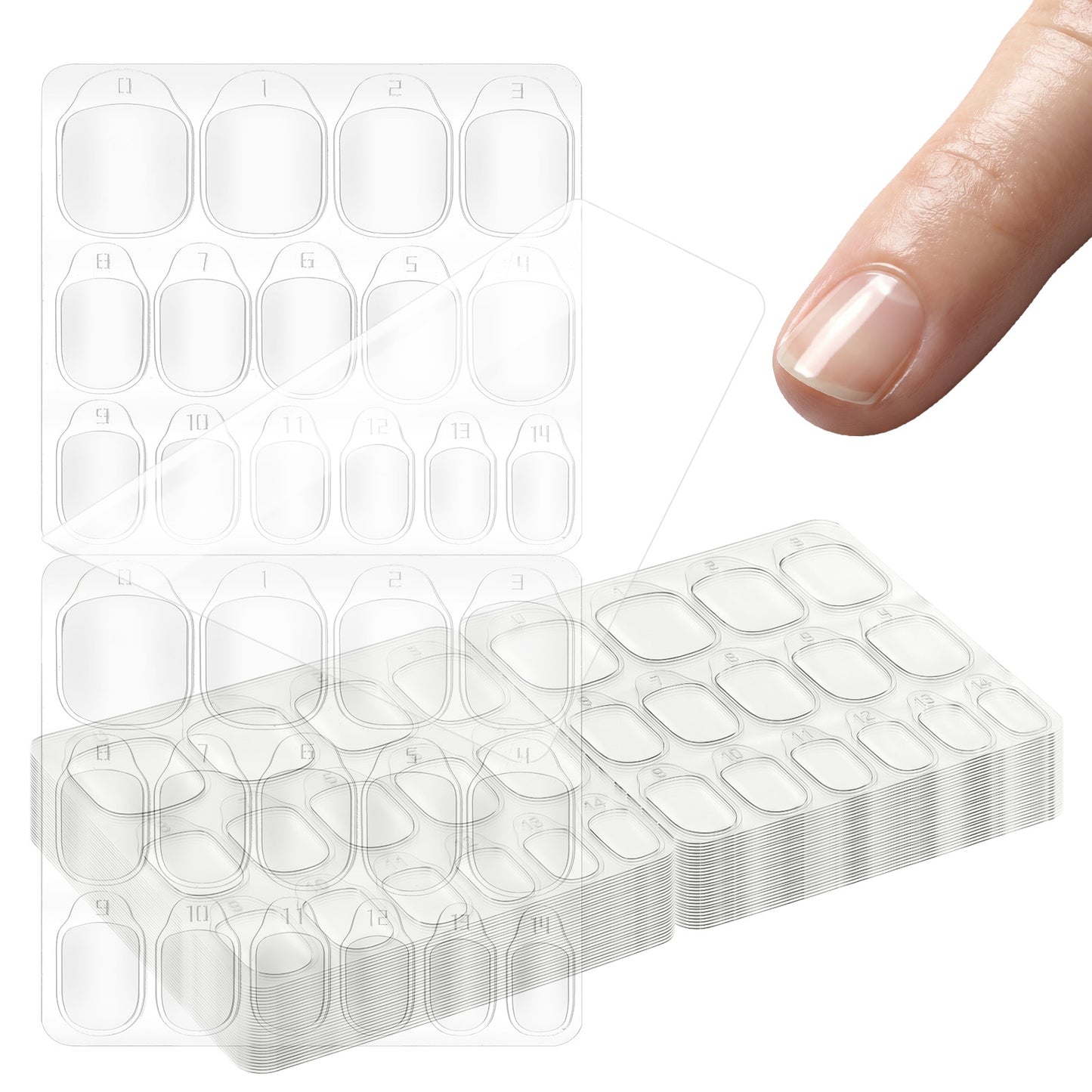 Nogeqi 300 PCS Sticky Tabs for Nails, 15 Sizes Ultra Thin Clear Jelly Nail Adhesive Tabs Long-Lasting, Waterproof Double-Sided Press on Nail Stickers for Manicure Fit Most People (20 Sheets)