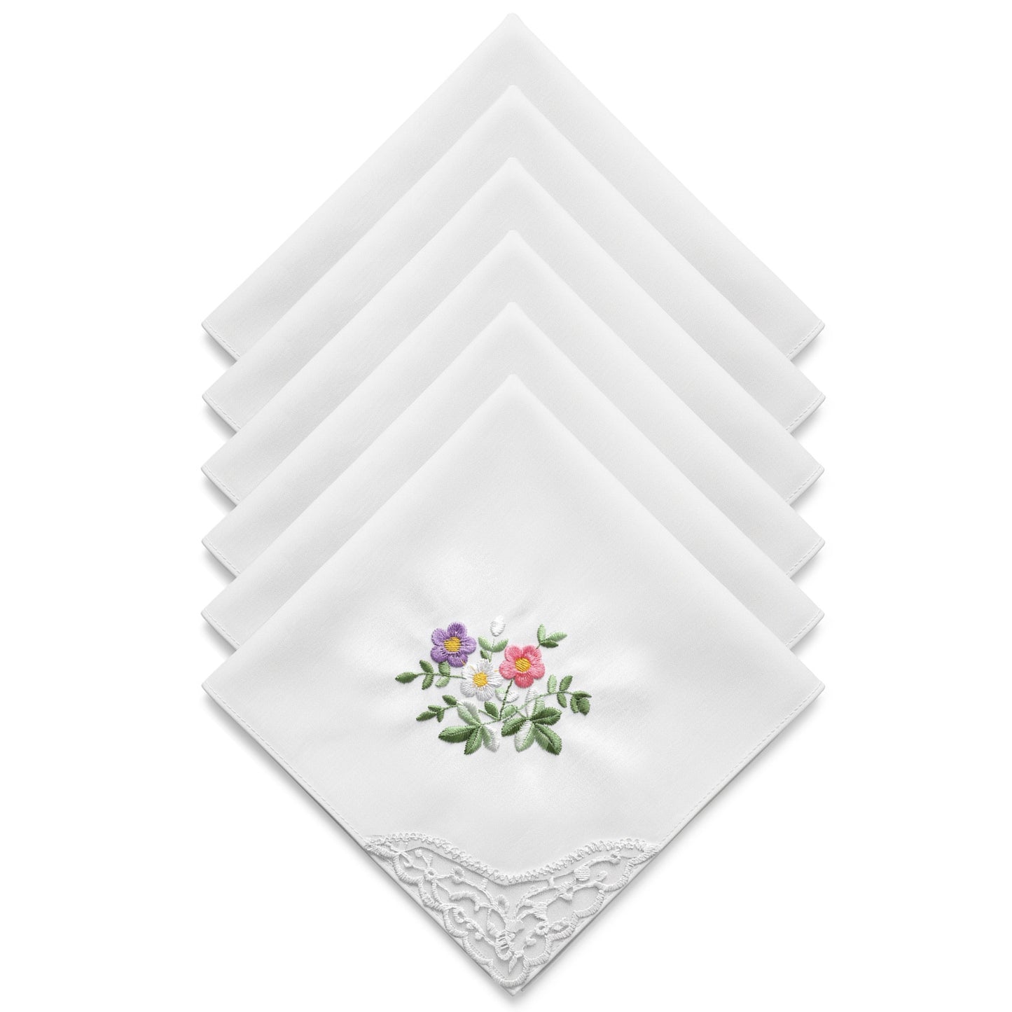 RAHHLIZS 6Pcs Cotton Handkerchiefs for Women Lace Hankies Ladies Flower Embroidered Handkerchiefs White Soft Bridal Handkerchief for Wedding Party and Daily Use