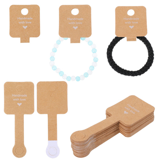 100Pcs Self Adhesive Bracelet Display Cards, Necklace Display Cards, Earring Paper Holder Tags, Brown Jewelry Packaging Tags for Earring Bracelets Jewelry Hair Band and Scrunchies Hanging