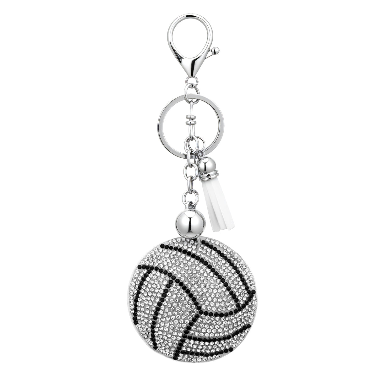 Ymapinc Sparkling Sport Themed Volleyball Keychain Gifts - Rhinestone Pendant with White Tassel, Bow Keychain Decorations for Backpacks, Bag Purse Handbag Accessories (Silver)