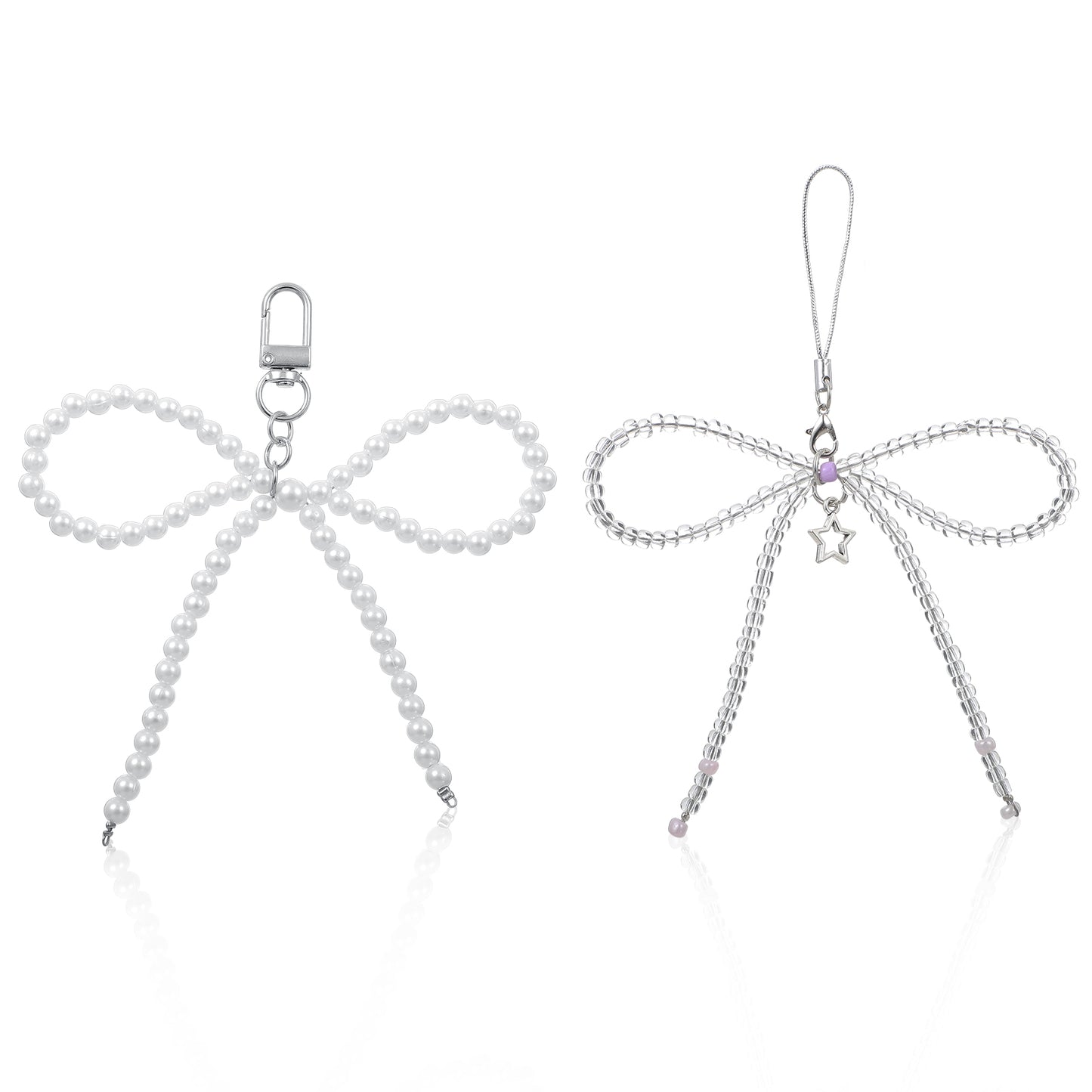 Ouligay 2pcs Pearl Bow Purse Aesthetic Keychain Key Chains Women Cute Bag Charms for Handbags Coquette Key Accessories for Women Girls