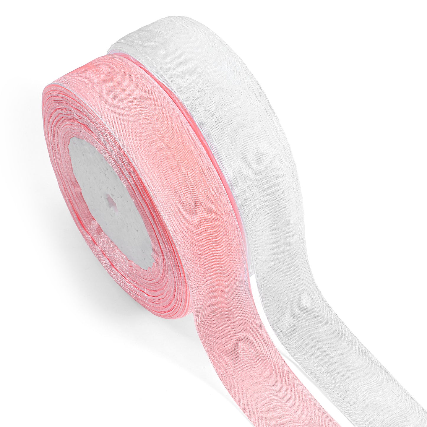 2PCS Sheer Organza Ribbon Pink & White Ribbon 1 Inch X Continuous 100 Yard Organza Chiffon Tulle Ribbons Double Faced Pink Rose Ribbons for Wedding Bows Crafts Flower Bouquet Gift Decorations