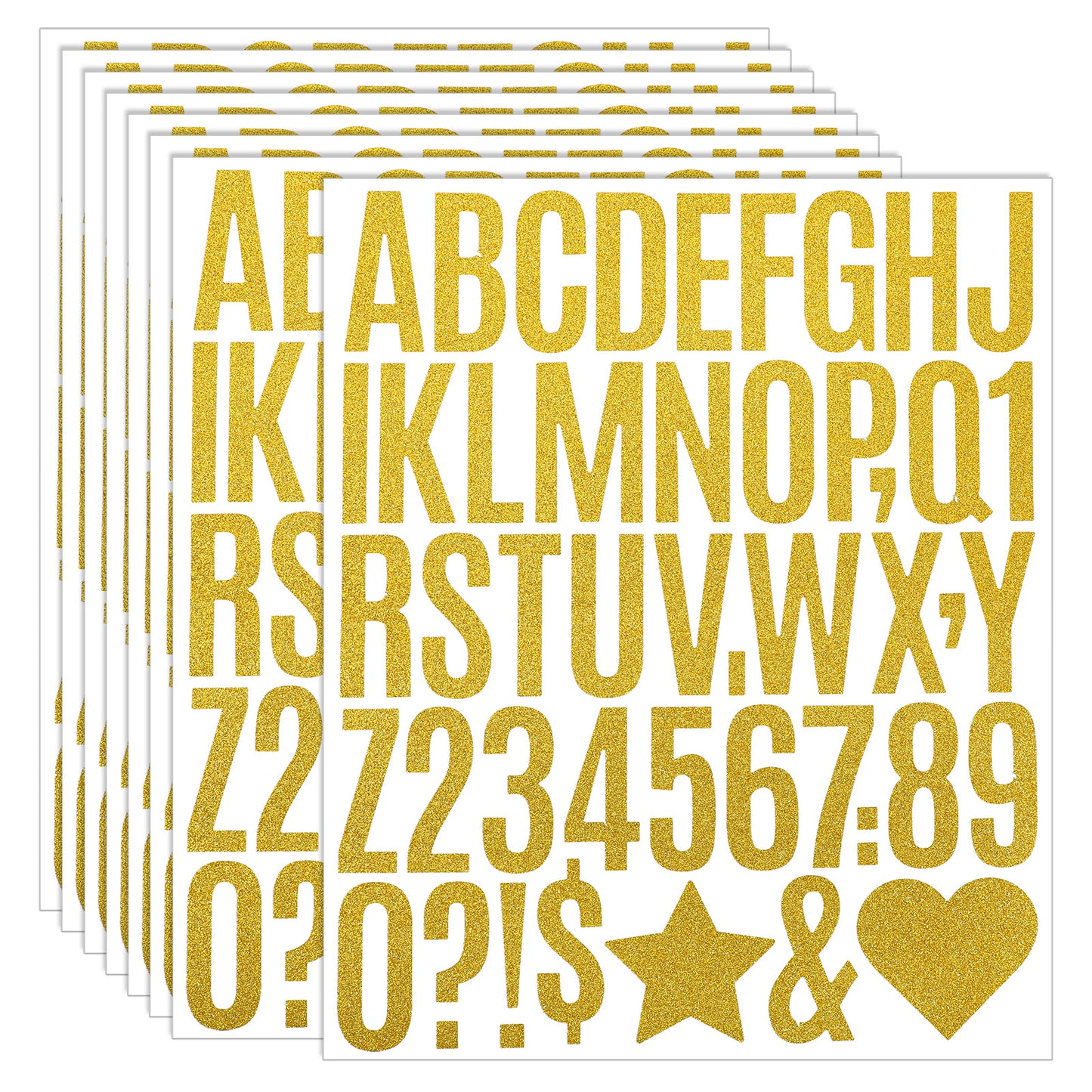 Ouligay 368 PCS Gold Letter Stickers Large 2 Inch Self-Adhesive Glitter Bulletin Board Letters Alphabet Number Stickers Waterproof Stick on Letters for Poster Classroom Crafts Home Party Decor